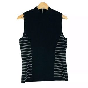 WHBM Striped Knit Top Sleeveless Black White Sz S